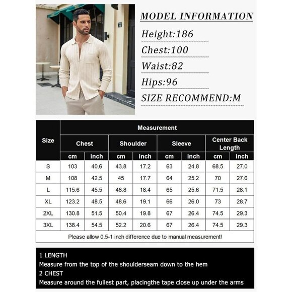 Men Blue Casual Knit Polo Shirt Long Sleeve Button Down Sweater Polo with Pocket - Picture 7 of 9